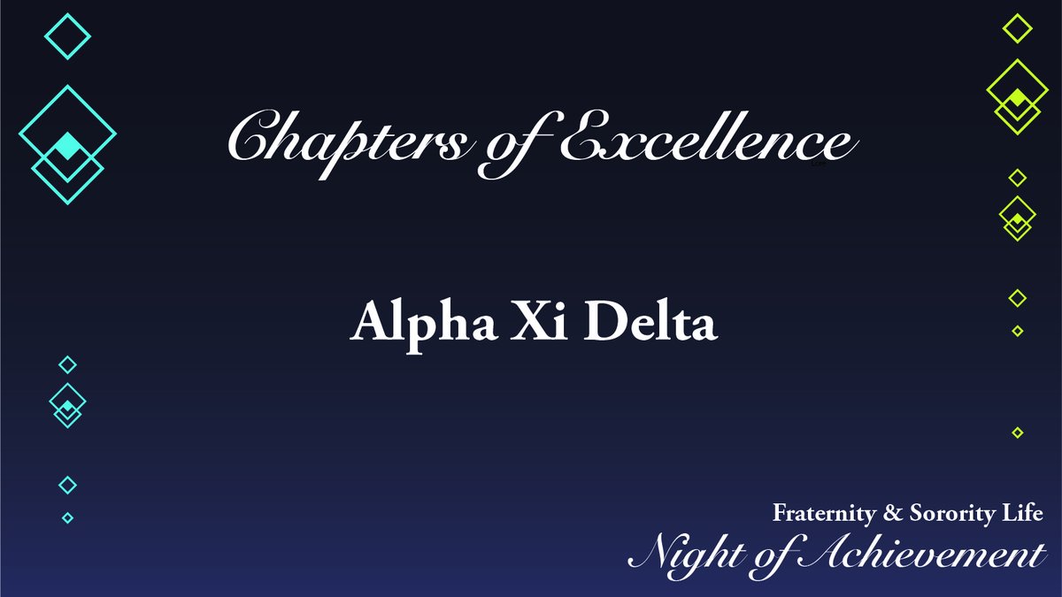 Center for Student Involvement (@csikent) on Twitter photo Chapters of Excellence is a special recognition earned by chapters who showed an exceptional commitment to all five standards: Scholarship, Brotherhood & Sisterhood, Philanthropy & Service, Leadership, and Community.
Congratulations <a href="/KSU_DeltaZeta/">Delta Zeta</a> and <a href="/AXiD_kentstate/">☆ Alpha Xi Delta ☆</a>! Chapters of Excellence is a special recognition earned by chapters who showed an exceptional commitment to all five standards: Scholarship, Brotherhood & Sisterhood, Philanthropy & Service, Leadership, and Community.
Congratulations <a href="/KSU_DeltaZeta/">Delta Zeta</a> and <a href="/AXiD_kentstate/">☆ Alpha Xi Delta ☆</a>!