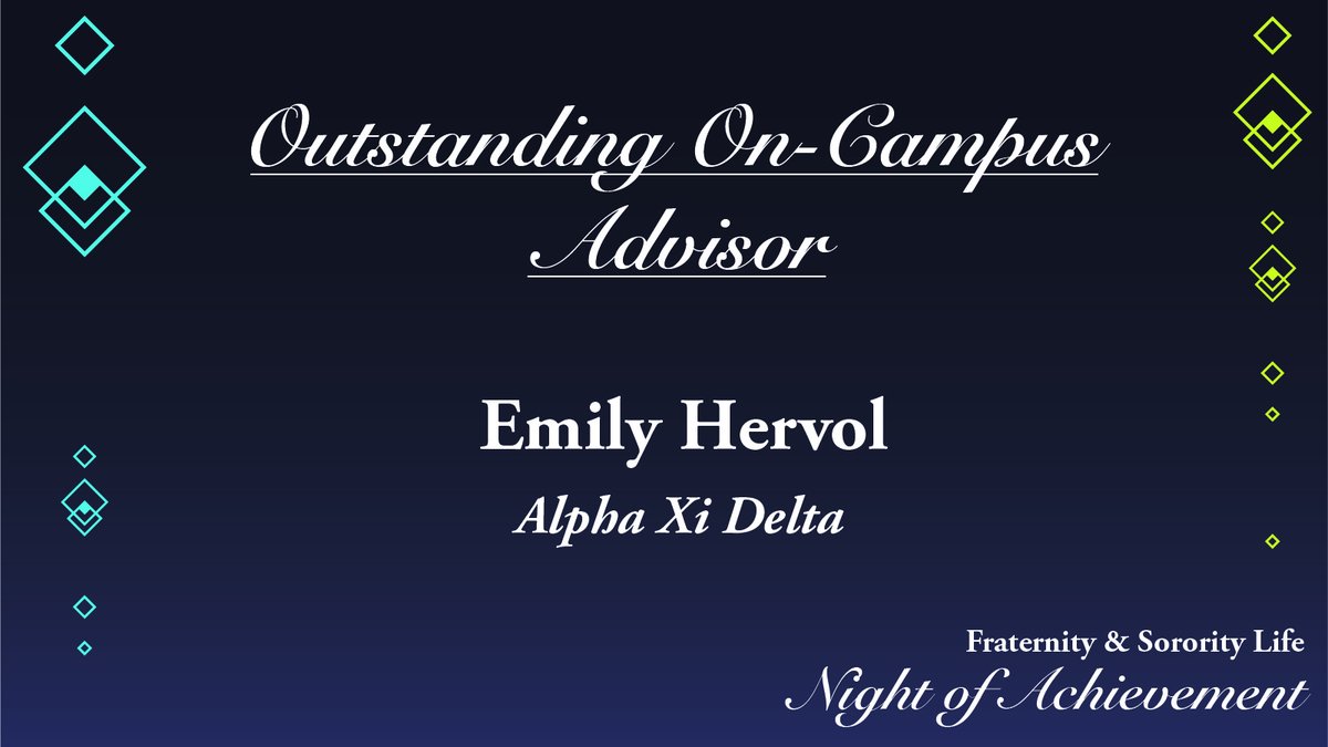 This award is given to faculty or staff members that have gone above and beyond the expectations of their roles as advisors to assist our FSL members and provide them with a positive overall involvement experience. 

Congratulations Emily Hervol of <a href="/AXiD_kentstate/">☆ Alpha Xi Delta ☆</a>!