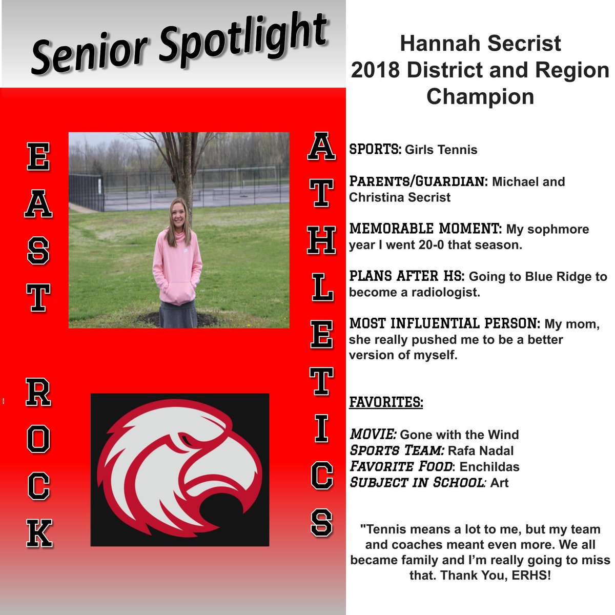 EastRockFamily's tweet photo. Senior Spotlight Hannah Secrist https://t.co/H2xclkTEyI