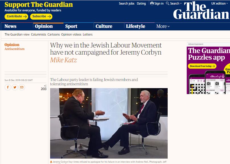 On Corbyn& #39;s last day, a reminder of how The Guardian helped the establishment ensure his defeat. It specialised in the anti-semitism smear, with dozens of articles, relentlessly. These 4 were all in the week leading up to the 12 December 2019 election.