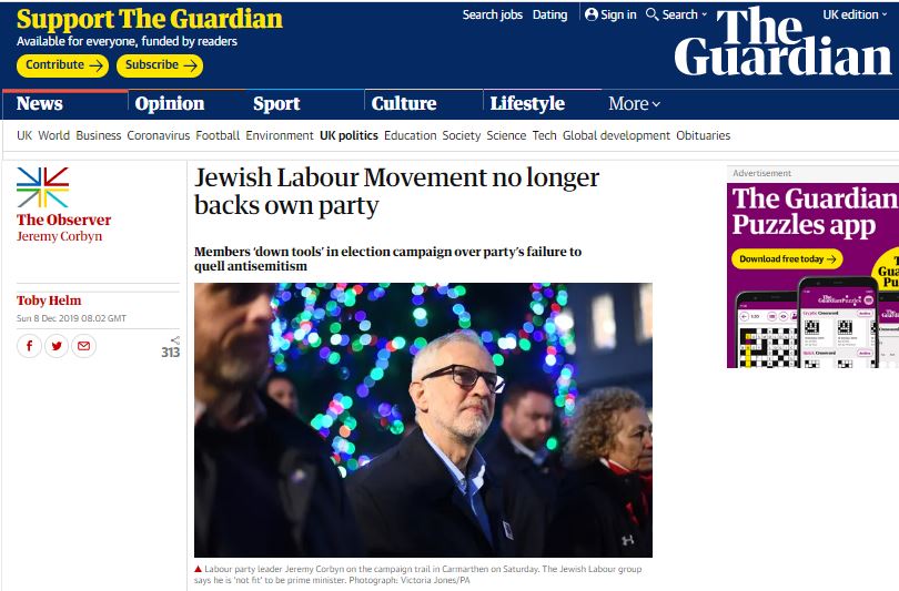 On Corbyn's last day, a reminder of how The Guardian helped the establishment ensure his defeat. It specialised in the anti-semitism smear, with dozens of articles, relentlessly. These 4 were all in the week leading up to the 12 December 2019 election.