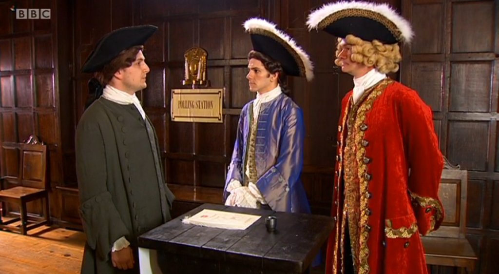 S1E1 - How to Vote in a Georgian ElectionPerfect showcase of how corrupt politicians were back in Georgian times, & how voting was a joke as a resultI prefer it to to the Blackadder gag as its clearer. They're equally as funny but the simpler the gag, the more effective it is