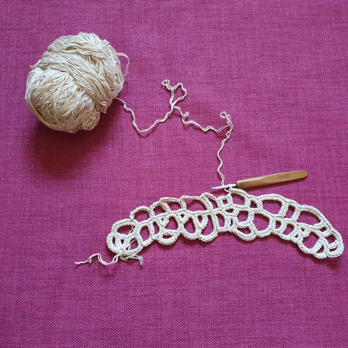 Kimberley has been practicing a new free form style of crochet using natural fibers, bamboo and cotton, hoping to turn it turn it into an item of clothing.
