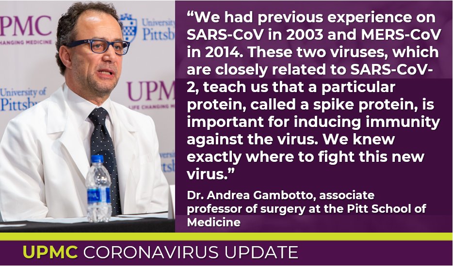 UPMCnews's tweet photo. University of Pittsburgh School of Medicine scientists could act quickly to develop a potential vaccine for #COVID19 because they had already laid the groundwork during earlier coronavirus epidemics. Learn more here: https://t.co/ILW4IQfou7 https://t.co/6WaYByffxs