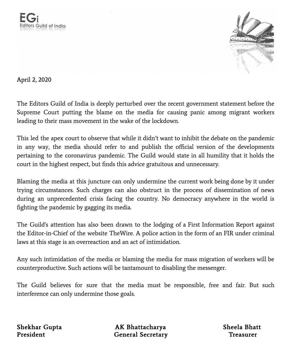 IndEditorsGuild's tweet image. The Editors Guild of India has issued a statement