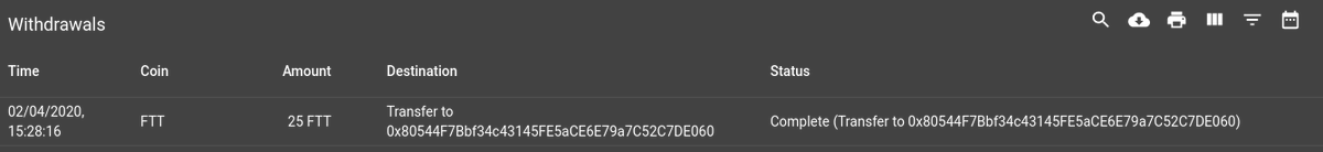 austerity_sucks's tweet photo. 25 FTT sent. apparently @FTX_Official does an internal transfer if you withdraw to an address associated with a user's account so thats why no txid is provided. https://t.co/o8Jcx5bImq