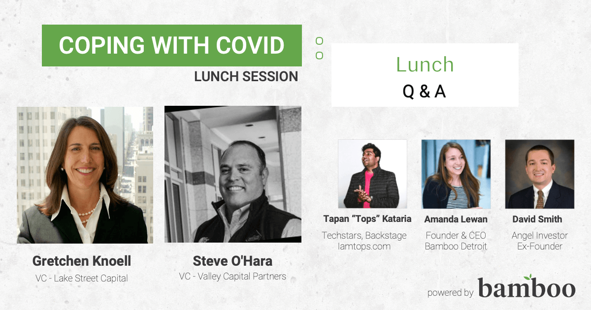BambooCowork's tweet photo. Join us Friday for a Q&A with with leading investors as we dive into your questions on fundraising, strategy and thriving during #Covid19
RSVP: https://t.co/Ln9VEPjdGq #Detroit #Tech #DetroitisforDoers https://t.co/PCD97YVH1N