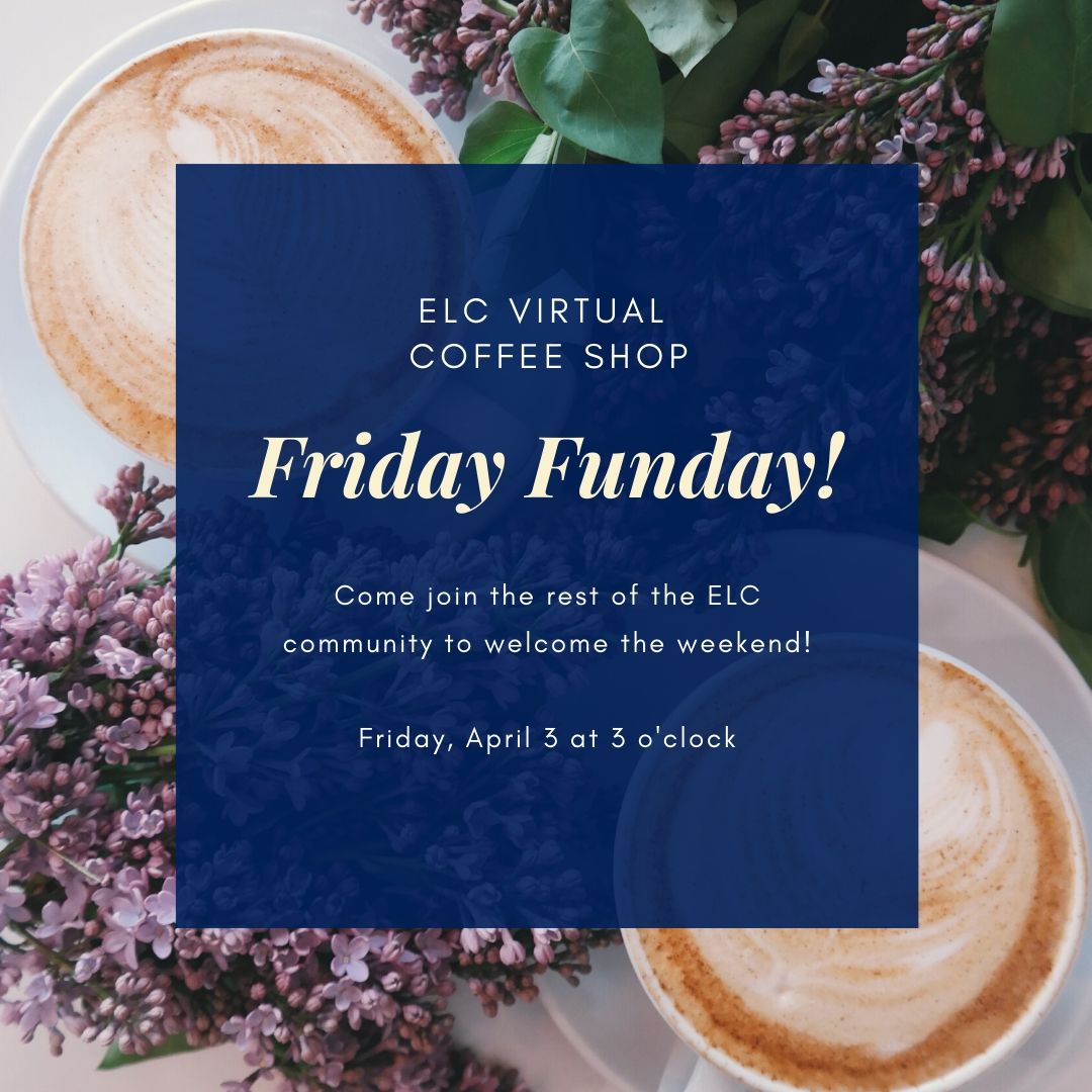 usa_elc's tweet photo. ELC students, peer mentors, students workers, and faculty - we miss you! Please join us in our ELC Virtual Coffee Shop on Friday, March 27 at 3 pm to play a game or just hang out with your friends. #youarewelcomehere #wearesouth #adayatusaelc #southathome https://t.co/0HEGGrvux4