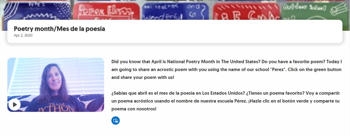 Perez Elementary على تويتر April Is Poetry Month Today On Pythonsconnect Ms Sebastian Teaches Us How To Write A Perez Poem Es El Mes De La Poesia Hoy En Pythonsconnect Mssebastin1 Nos