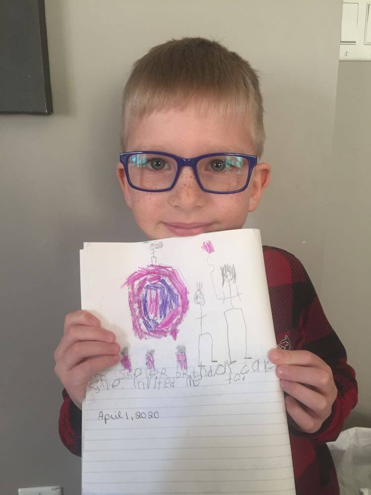 Kat_runz's tweet photo. I gave my students @SouthRidgeTVDSB a journal topic.  My birthday is tomorrow and I asked them to draw what kind of cake they think I should have and how many candles will be on top.  They have done amazing!  #kindergarten #greatjobparents #homelearning https://t.co/g9dN3v3F1O