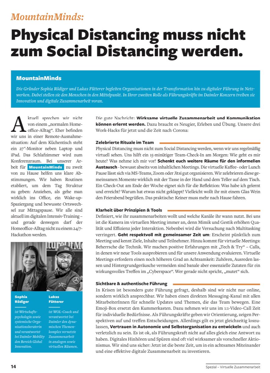 SophiaRoediger's tweet image. Soziale Nähe trotz physischer Distanz. Und wieso Führung hier ein ganz relevanter Stellhebel ist...

Unsere @_mountainminds_ Erfahrungen und #VirtualHacks teilen wir neben 11 anderen spannenden Examples im neuen Handelsblatt Change Circle...

#digital #virtual #transfomation