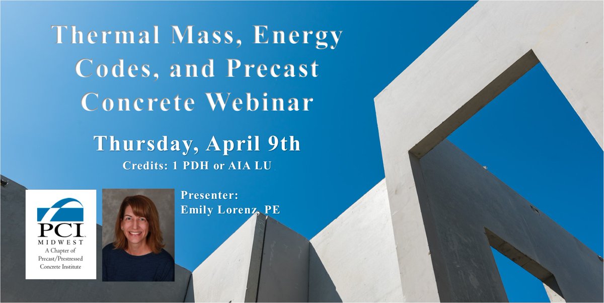 Join us April 9 for a free webinar "Thermal Mass, Energy Codes, and Precast Concrete."  Learn the benefits of thermal mass and how these benefits are recognized in national energy codes. Credits: 1 PDH or AIA LU 
Register: ow.ly/i6A450yZXCL 
#HowPrecastBuilds