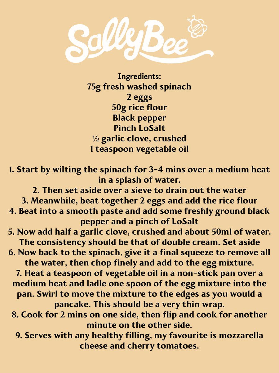 sallybeelicious's tweet photo. Here's the recipe for the Spinach & Eggs Wraps!
Let me know if you decide to make them ❤️🐝
#sallybeelicious @LoSaltUK #seasonwithsense #losalt #sallybee #healthyrecipe #healthy #foodblogger #weightwatchersfreestyle #slimmingworld #positivity #recipe https://t.co/XL6TLJheKf
