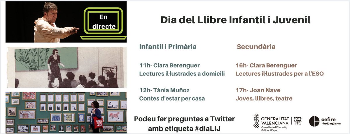 CEFIREambitPLG's tweet photo. Ja han acabat els 4 directes (genials!) amb què hem commemorat el Dia del Llibre Infantil i Juvenil #DiaLIJ. Si no ho heu pogut seguir en directe, no passa res: ho podeu fer en diferit prement sobre els mateixos enllaços del #ReDI https://t.co/CxSOKzd2lF @GVAeducacio @GVA_Cefire https://t.co/vFdsGZKTF7
