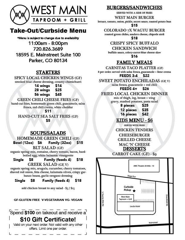 Our first Quarantined MHE Restaurant night is today!This is our chance to use our MHE and Community spirit to help support our local restaurants.  Please share. West Main Taproom + Grilll 11:00 am - 8:00 pm.  (720) 826-3689
westmaintaproom.com/take-out