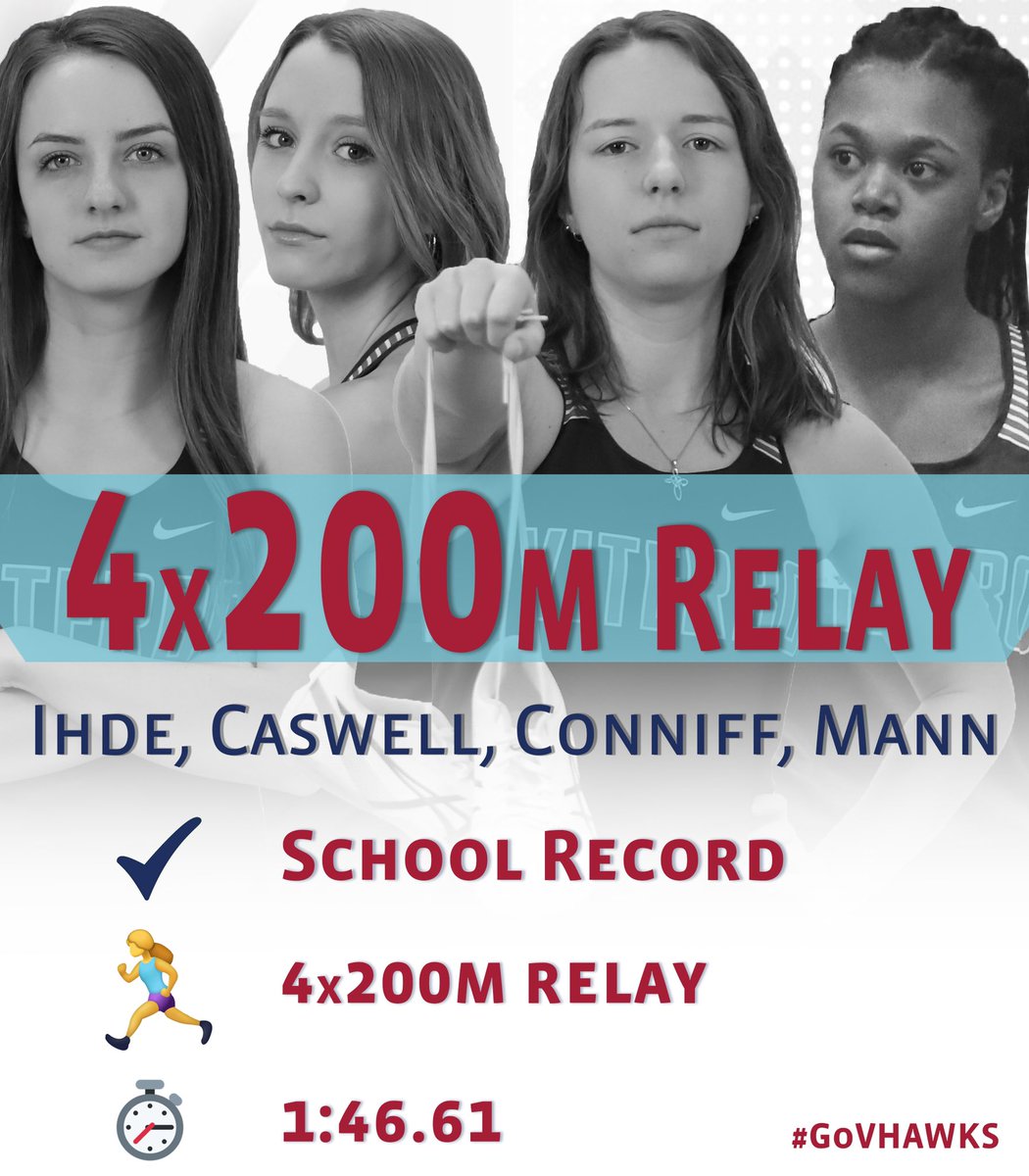 ViterboXCTF's tweet photo. Who’s ready to see all of the women’s team records that fell during the indoor season! 🙋‍♀️🙋‍♂️ Relay time! This group shattered the previous record in an exciting race...edging out the competition at the line for the W🥇#GoVHAWKS https://t.co/yLQnInPfi9
