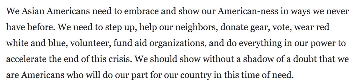 Arguments like this miss the point. Asian Americans proving their "Americanness" isn& #39;t going to stop racism. Respectability politics isn& #39;t the solution.  https://www.washingtonpost.com/opinions/...