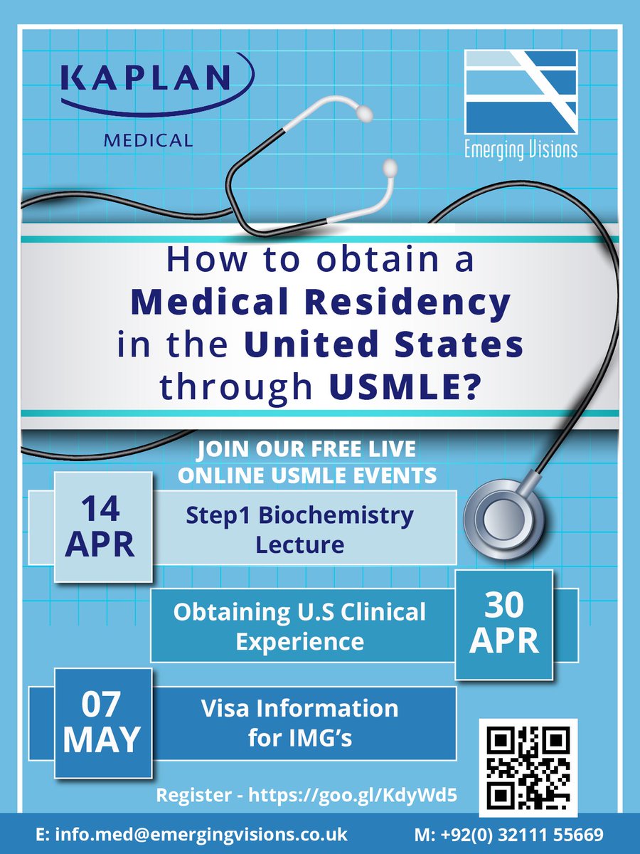 usmlewithev's tweet photo. USMLE Free Live Online Seminar by Kaplan Medical

Join the session by Scanning the QR Code or go to the web link given in the post

#ecfmg #usmle #kaplanmedical #emergingvisions #step1 #step2ck #residencyinUS #step2CS #mbbs https://t.co/vuOfwiPMuY