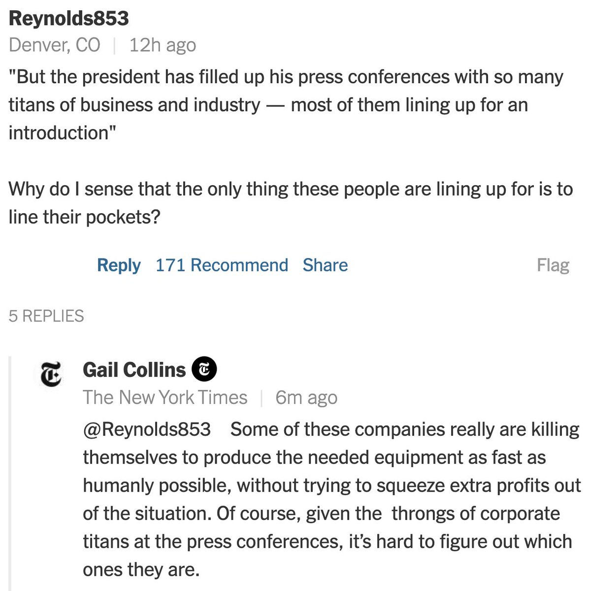 New York Times Opinion On Twitter Gailcollins Is Responding To Readers Commenting On Her Column Well At Least Trump Hasn T Read Their Exchanges Here Https T Co B1tdivcufm Https T Co Fyfr2wtsbh