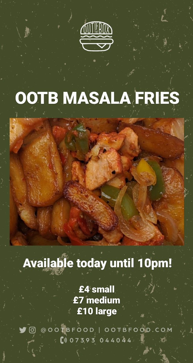 WE'RE OPEN.

Collection and delivery available! 🍔.

We still have the OOTB masala fries available today too 😋.