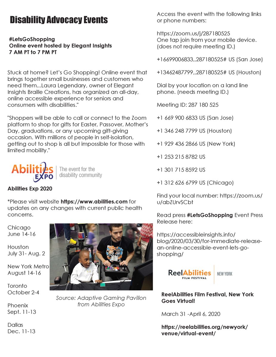 AbilityAnyware's tweet photo. #DisabilityAdvocacyCalendar♿️🤟🗓️#AADQSpring2020🌷🌸, #LetsGoShopping online event 04/04 @ElegantInsights. @ATGuys (featured on #AbilityAnyware Radio🎙️) + other great vendors will be there! Download #MicrosoftWord version for #BlindReaders temp link: https://t.co/0ZRytQshgV https://t.co/8IuuhPoLMB