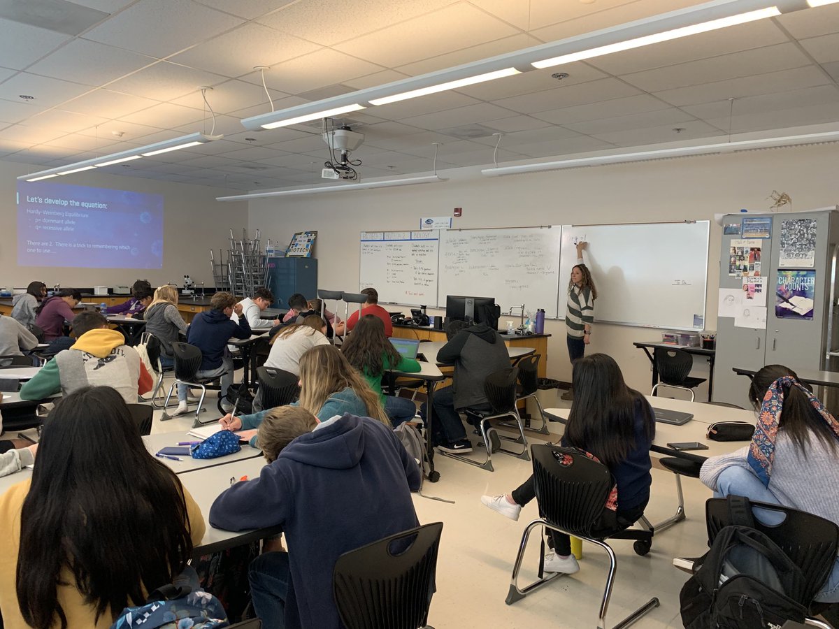 biotechhustle's tweet photo. Throwback to when @MelissaBlakeBio taught Biotech 1 about Hardy-Weinberg’s equations and we used them to calculate allele frequencies of the PV92 gene in our class population. #teamteach #coteach #echsscience #echsbiotech #biotechhustle #virtualspirit #throwbackthursday https://t.co/b2a0ajRAH7