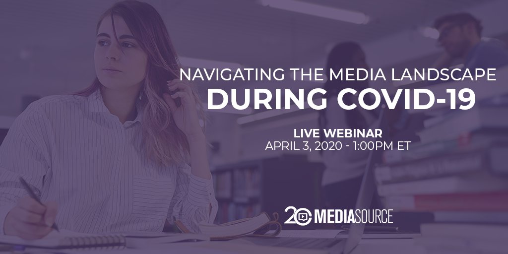 MediaSourceTV's tweet photo. If you're unsure whether to pitch the media during the #coronavirus crisis or if you're struggling to keep your brand a part of the national conversation, our team is here to help! Join us this Friday at 1 pm EST for a free #COVID19 #webinar. https://t.co/aW0aPOAF4G https://t.co/JtTZOG7tLr