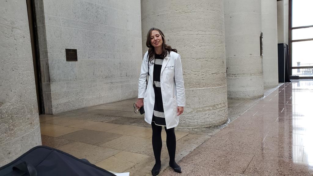 RandyLudlow's tweet photo. .@DrAmyActon dropped by the @OhioStatehouse atrium (while practicing social distancing) to say hello to reporters. https://t.co/0raCpu7s2t