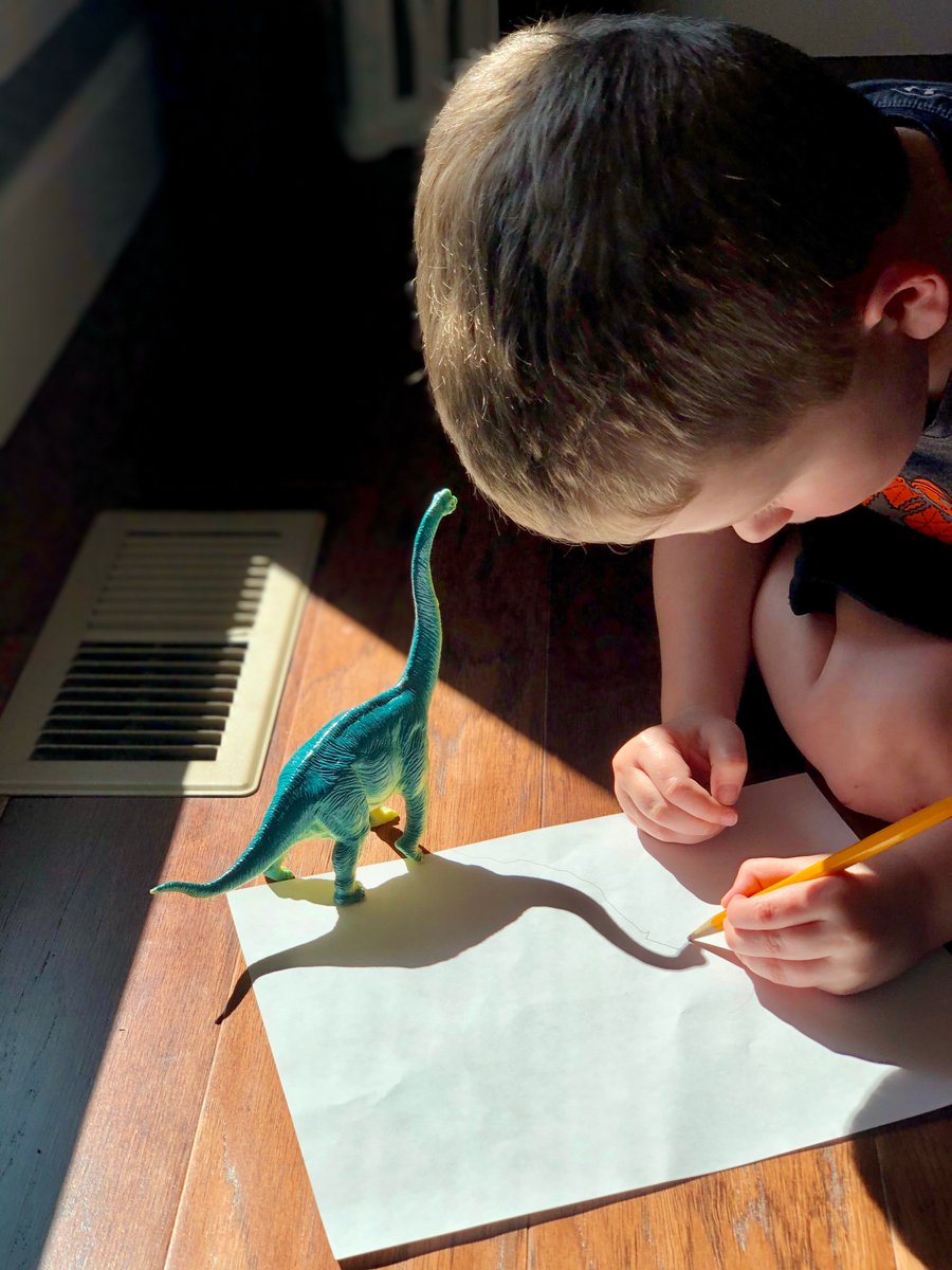 pitscoed's tweet photo. ☀️🦕✏️ = perfect #learningathome activity
Thanks to staffer @BrandonBrill3's son for this #ThinkingThursday idea!

Now, it's your turn! Grab a few objects + pencil &amp; paper. Find a sunny spot and trace your objects. Use this activity to start a convo about shadows. https://t.co/rWDIfYYIoI