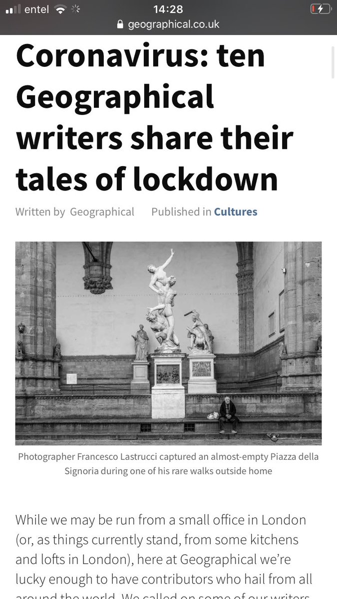 Pumas on the streets of Santiago and a mad journalist running 40m laps of his garden in the Andes with a child strapped to his chest.

#Lockdown, for <a href="/GeographicalMag/">Geographical</a> 

geographical.co.uk/people/culture…