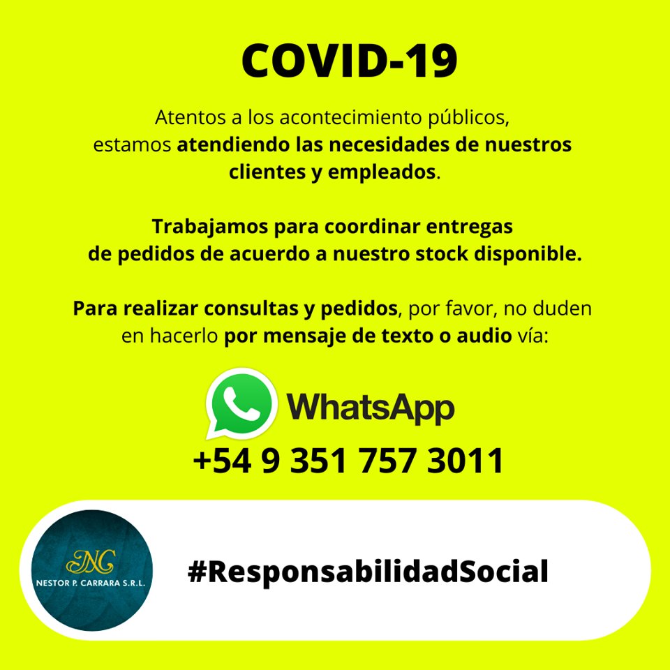 CarraraSRL's tweet photo. 📣 #CarraraNoticias • INFORMACIÓN IMPORTANTE ⚠️
Estimados comerciantes,

Si desean realizar consultas, solicitar nuestro listado de precios actualizado y/o realizar pedidos, por favor no dude en comunicarse con nosotros:

✆ (Vía Whatsapp, línea gratuita) • +54 9 351 757 3011 https://t.co/n2719pZ7Oj