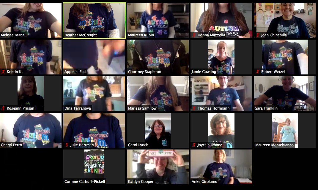 HowellTwpMSN's tweet photo. Even remotely, members of our staff are supporting #WorldAutismAwarenessDay!  Hope you're wearing blue today! 💙💙 https://t.co/U07dEBsvkl