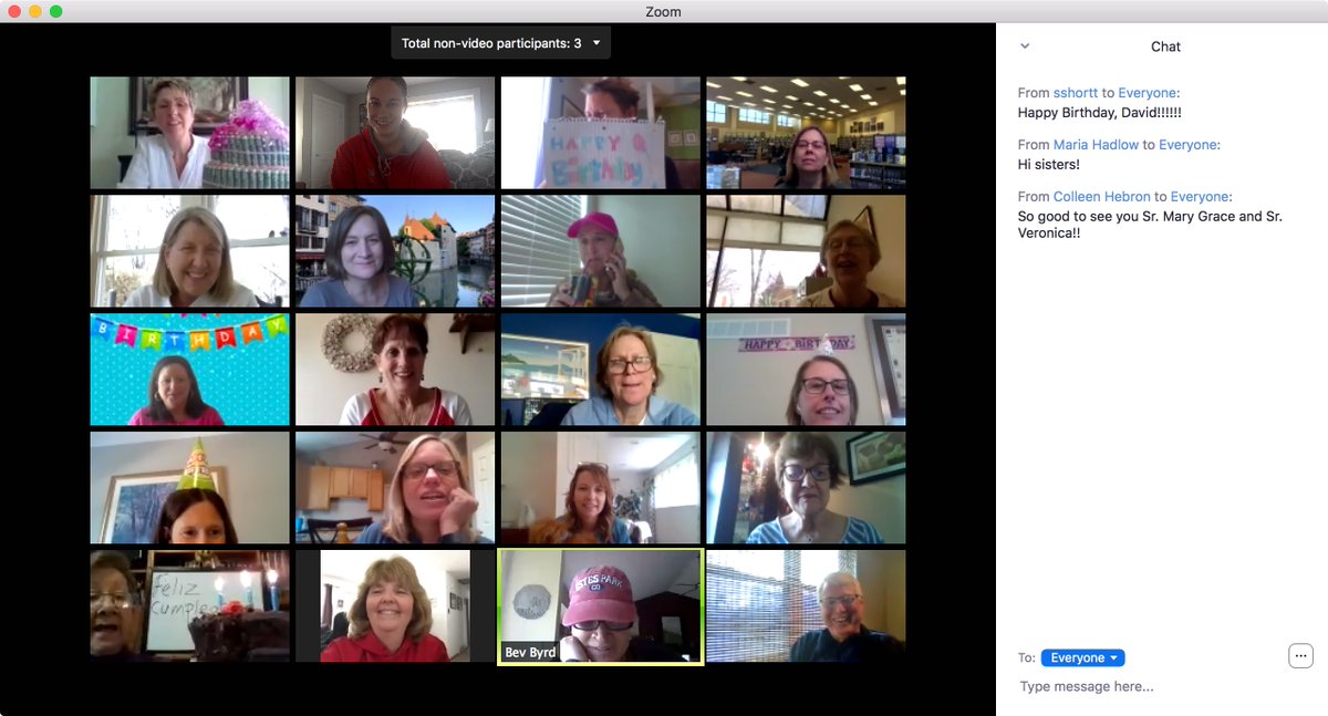 VizAcademy's tweet photo. It’s @VizHeadofSchool's birthday, so our faculty, staff, and the Sisters hopped on a Zoom conference to sing “Happy Birthday!” Do you see any familiar faces on the screen? 🎉 🎈 #VirtualViz https://t.co/8eZfQJOsPO