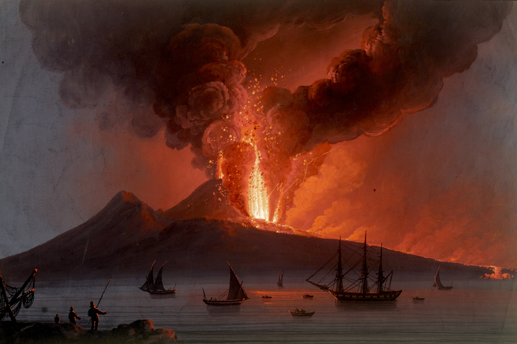 Thread post alert! CREATIVE CONNECTION  This painting by a Neopolitan School artist shows the powerful volcano, Mt. Vesuvius, in full eruption with many onlookers and boats witnessing this wondrous display of mother nature.