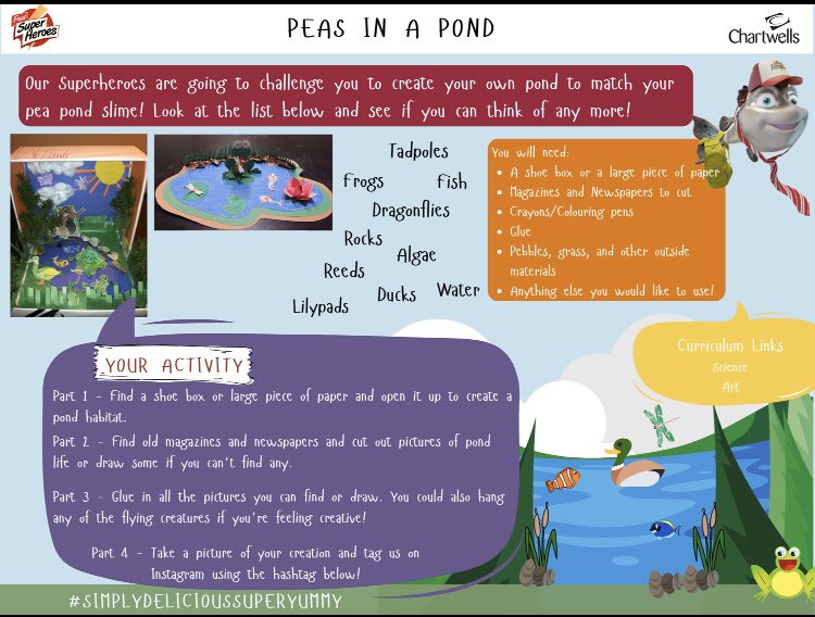 Next up, ready for tomorrow in our ‘Super Yummy Kitchen!’ 🥕🧄🍠🥦

Home schooling your children and need a fun activity to complete that links to the curriculum? Look no further. Here’s our next activity Peas in a Pond. #superyummy #simplydelicious #peapondslime