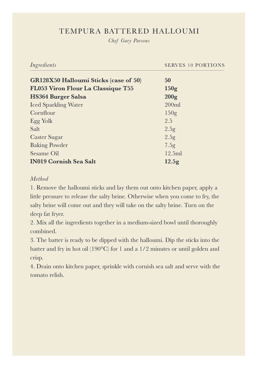 Whilst a large majority are currently at home, we thought we’d share a few of our recipes made by <a href="/ChefGaryParsons/">ChefGaryParsons</a> using ingredients that you are able to purchase from our online shop! 🙌🏼🧀✨Check the recipe here for easy Tempura battered Halloumi - Link to shop in our bio.