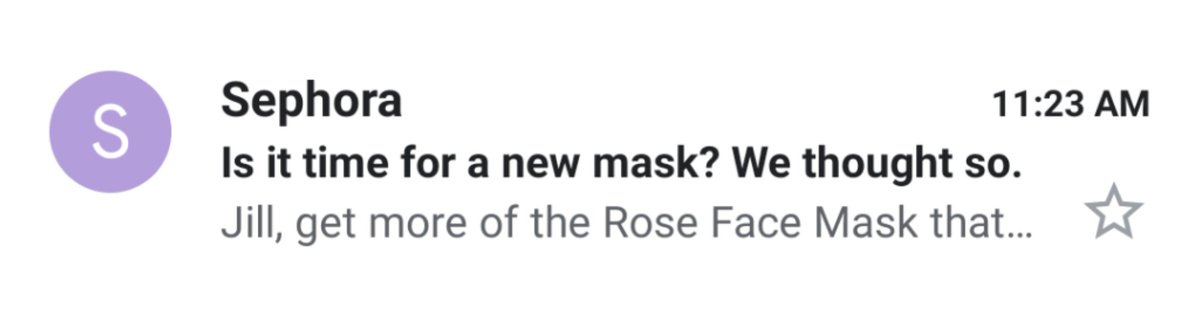 JillianNorgren's tweet photo. @E2TheBam I can't tell if the subject line of this email I got from Sephora today was on purpose or not. Either way, 🤦‍♀️😬 https://t.co/XOYy1E8kVb