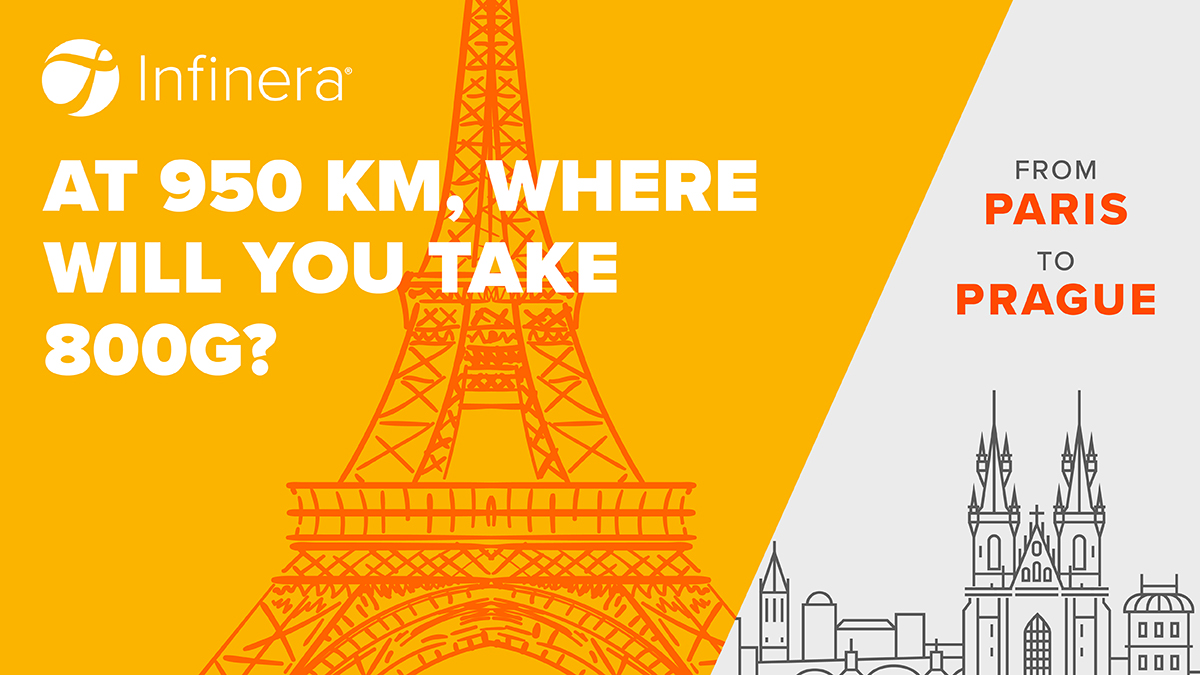 Infinera's tweet image. Where will you take Infinera’s #800G #opticalengine? 950 km takes you almost halfway across Europe–so from Paris to Prague? From Times Square to Toronto? From Seoul to Shanghai? From San Diego to San Francisco? There are so many possibilities! Learn more: infinera.com/innovation/ICE…