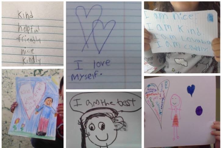 TeachWeiner's tweet photo. Positive self-talk encourages us when things get tough. @westlakecharter first graders shared their kind words about themselves this week. #FirstGrade #SEL #WCSRespect #SelfAwareness https://t.co/J3oIhYwXPD