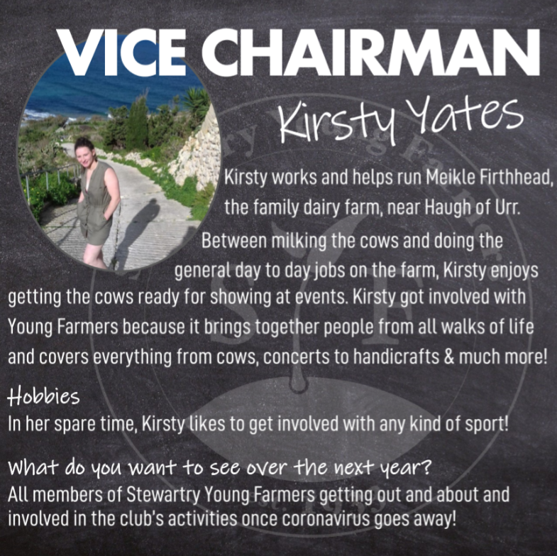 StewartryYF's tweet image. 🌟 VICE CHAIRMAN 🌟 Kirsty has been a member of Stewartry Young Farmers for a number of years and in 2017, she took on her first role in the committee as Tea Convenor and was Treasurer last year 🍰💰 

#teamstewy #youngfarmers #dumfriesandgalloway