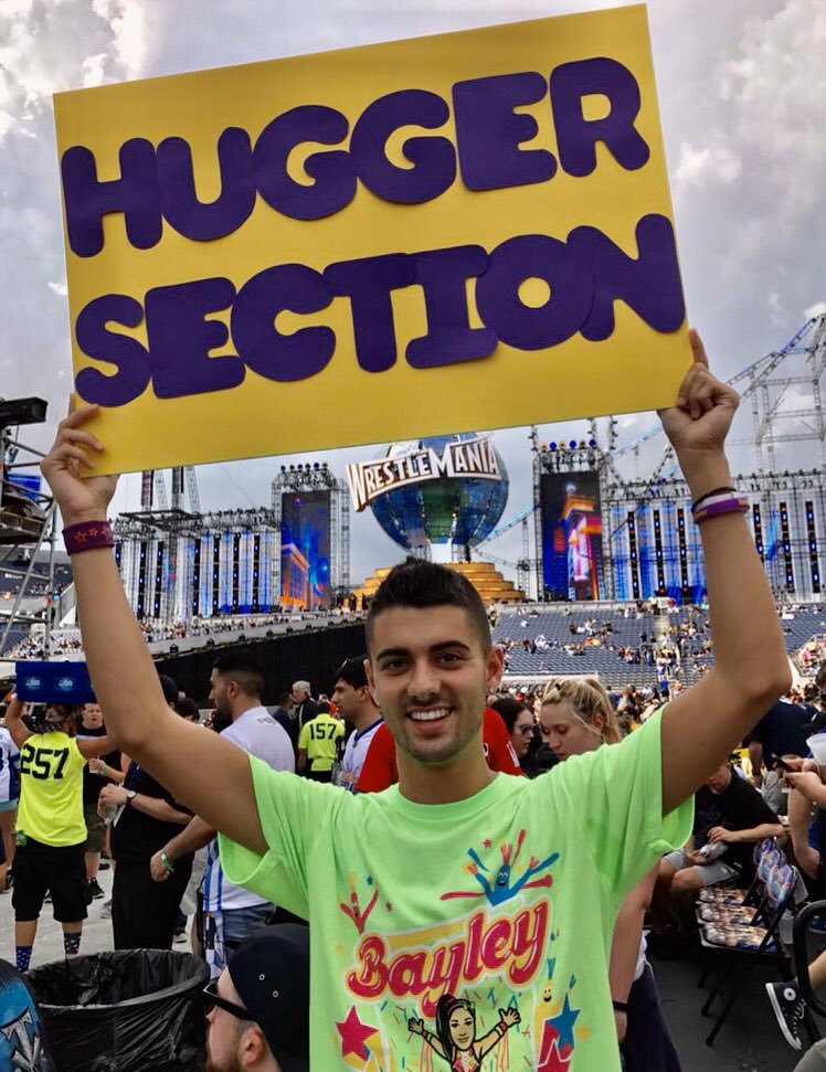 WrestleMania33 was a blast🙌🏼It was really cool seeing everyone holding up their Hugger Section signs to support Bayley🙌🏼🤗🙌🏼We got 3000 signs out🤗It was windy so had to hand the signs out one by one. It was a undertaking, but worth it😃 #WrestleMania @itsBayleyWWE @RosePlanted_