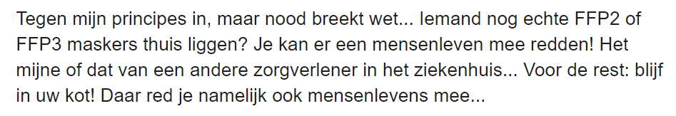 Een van mijn allerbeste en stoerste vrienden is longarts in OLV Ziekenhuis Aalst Asse Ninove en smeekt net voor 'echte mondmaskers' op Facebook. 38 jaar, met drie jonge kinderen van 8 en 6 jaar. Eeuwige dankbaarheid voor elke RT. <a href="/Maggie_DeBlock/">Maggie De Block</a> <a href="/debackerphil/">Philippe De Backer</a> DOE IETS!!!