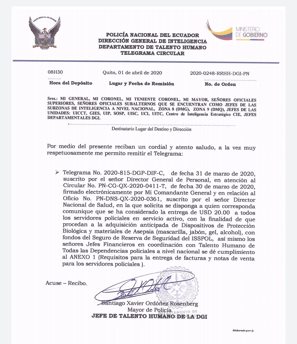 AnderssonBoscan's tweet image. Son 91 policías contagiados y 5 muertos por Covid-19. Todos murieron en servicio al país, especialmente a Guayaquil.
Aún así, a su suerte: les dan $ 20 para que vayan a buscar su protección completa. Solo les alcanza para cuantas máscarillas y pare de contar. Inaceptable.