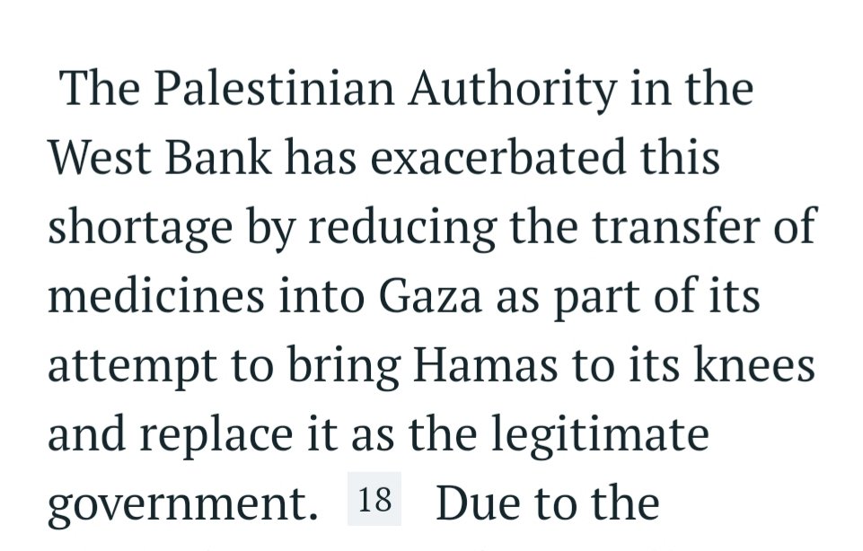 7. Who else prevents medical supplies from Gaza? The  @CrisisGroup report has a clear answer: the Palestinian Authority. Why doesn't it accuse the PA & Hamas for "crippling" Gaza's health sector or demand they stop those practices? Ask them. But what do they claim Israel stops?