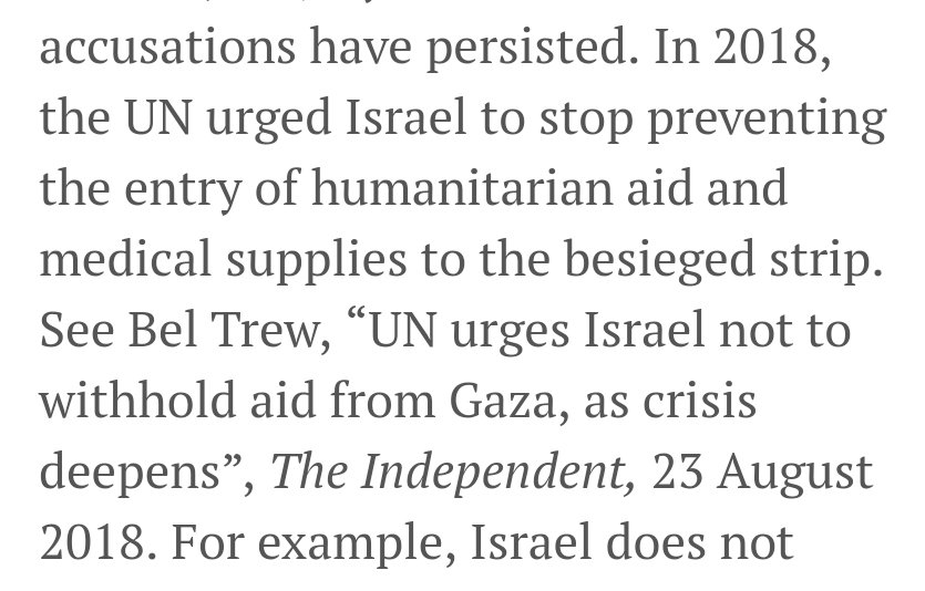 5. Maybe aware of the irrelevance of that source, the authors cite a  @Beltrew report on a 2018 briefing where, according them, the UN "urged Israel to stop preventing the entry of humanitarian aid and medical supply" to  #Gaza. But that UN briefing said something quite different.