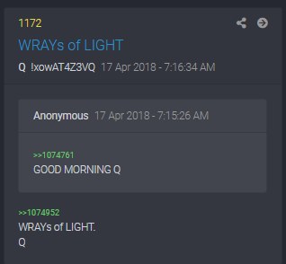 Q 1172 with a 2 yr on 4/17/20TRUST WRAY= FBI Director Christopher WrayWRAYs of LIGHT.Q