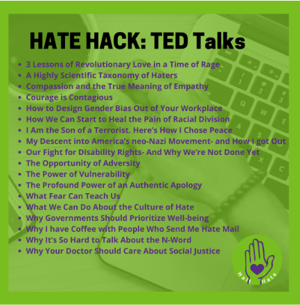 TED Talks are a great way to gain new insight and information on important topics. Here are some suggestions for #HALTHATE.