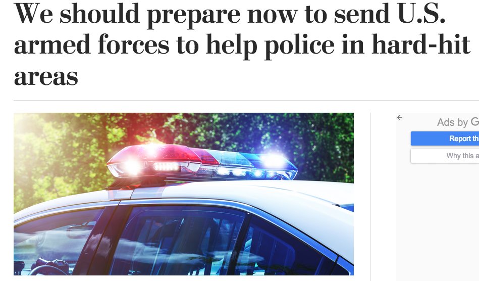 Of course you have cops (including an NYPD cop) helping co-write this piece in Washington Post calling for the most intense kind of fascism in response to the mere "risk of deteriorating social stability and security." https://www.washingtonpost.com/opinions/start-preparing-national-guard-personnel-to-backfill-police-forces--now/2020/04/01/971b11d4-7425-11ea-a9bd-9f8b593300d0_story.html