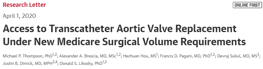  New article out in  @JAMACardio! What will new Medicare regulations on  #TAVR mean for access? Come and find out! https://jamanetwork.com/journals/jamacardiology/article-abstract/2763418 #CQOSpotlight