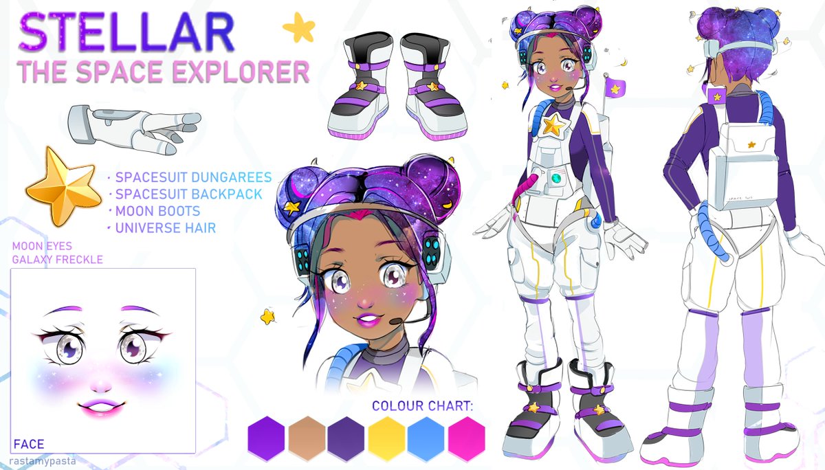 Rasta Pasta On Twitter Heres My Design Her Name Is Stellar Stella A Space Explorer Travelling Through The Universe Collecting Data She S Super Outgoing And Loves Discovering New Planets Avatardesigncontest Robloxavatarcontest Robloxart - roblox face codes freckles